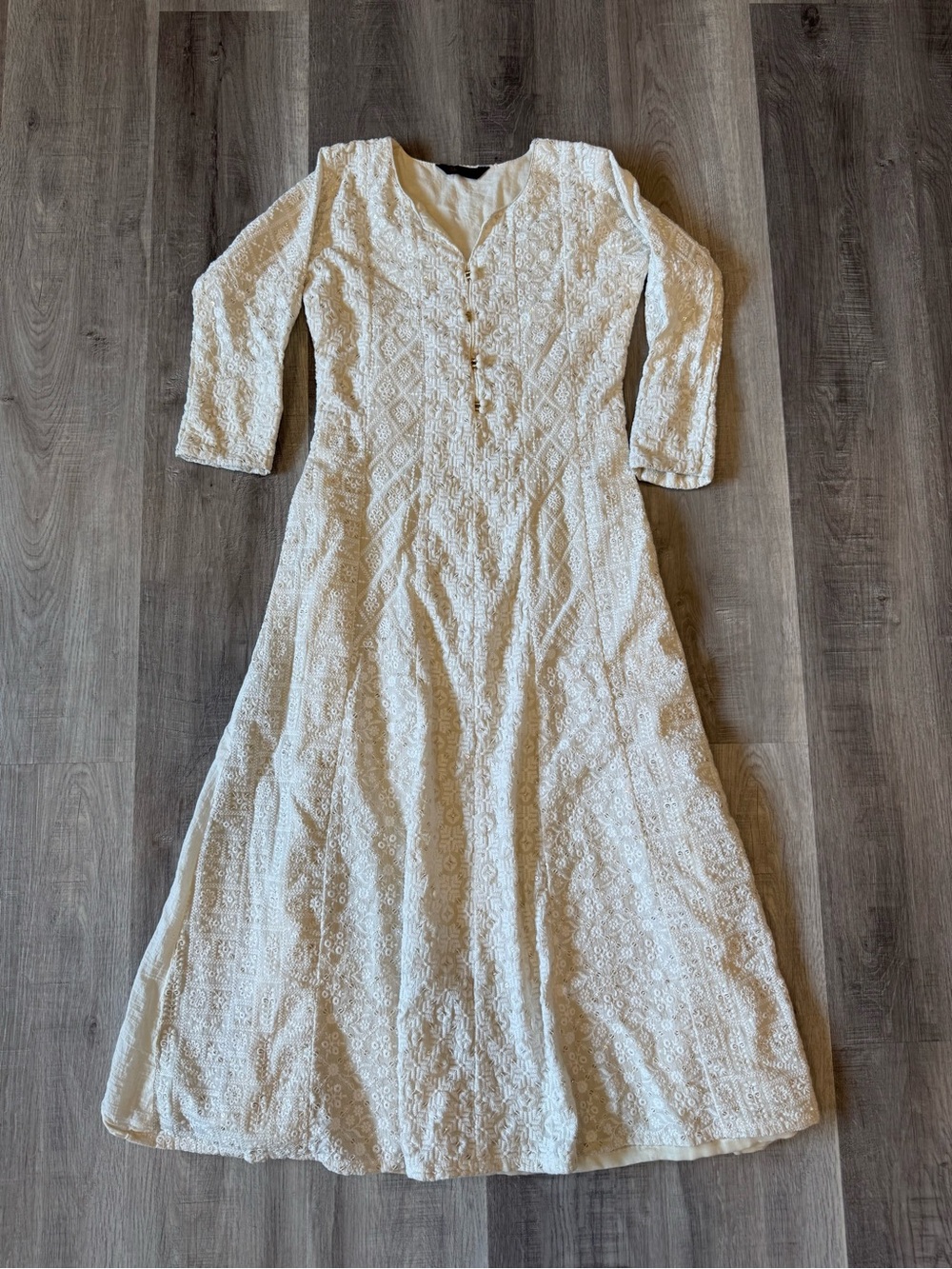 Indian Chikankari Style Embroidered Kurta Dress XS White Boho Ethnic